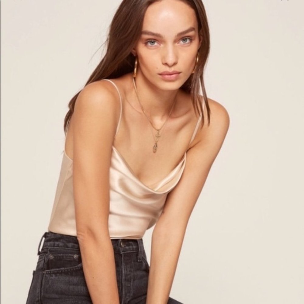Reformation Sammi Silk Tank Top - Ivory, XS